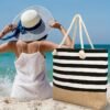 05d61635-49a3-4810-8b1d-b8d2f464d902.jpg Large Capacity Striped Pattern Women'S Beach Tote Bag with Comfortable Handles