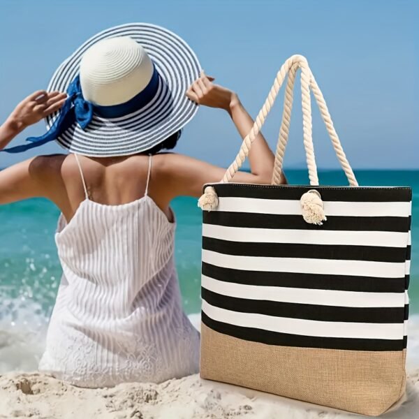 05d61635-49a3-4810-8b1d-b8d2f464d902.jpg Large Capacity Striped Pattern Women'S Beach Tote Bag with Comfortable Handles