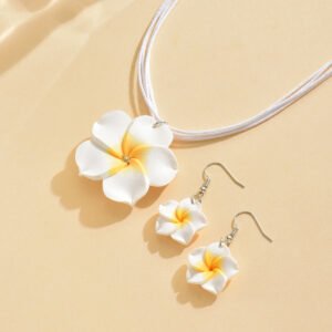 Tropical Bloom Jewelry Set Plumeria Earrings & Necklace Duo
