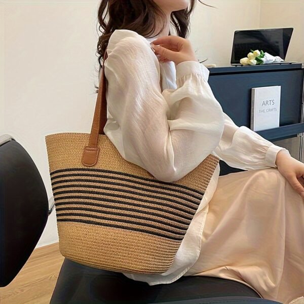 11e8df7d-eba5-4a73-ac7e-90a6a99bae6e.jpg Summer Maxi Straw Tote Oversized Striped Beach & City Carry Bag