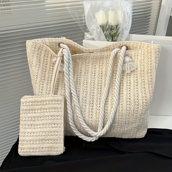 1eb5b0b1-d9d2-4465-b12f-6a5cb0defab9.jpg Summer Woven Large Capacity Straw Shoulder Bag Handamde Top Handle Tote Bag with Small Purse