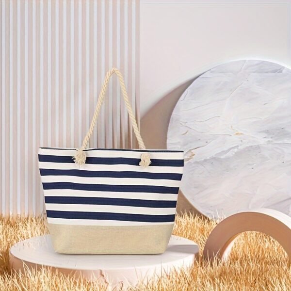 3e324ae1-f3cb-4817-a0af-45e187f7699e.jpg Large Capacity Striped Pattern Women'S Beach Tote Bag with Comfortable Handles