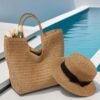 be972fca-7205-49da-ba90-794b0f5efd3f.jpg 1 Set Women'S Shoulder Straw Woven Bag + Fashionable Sun Hat