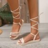 Women's Versatile Simple Casual White Flat Roman Strap Sandals