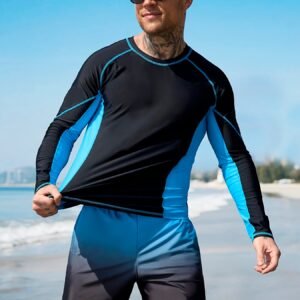 Men's Slim Fit Patchwork Long Sleeve Fashion Swimwear Set