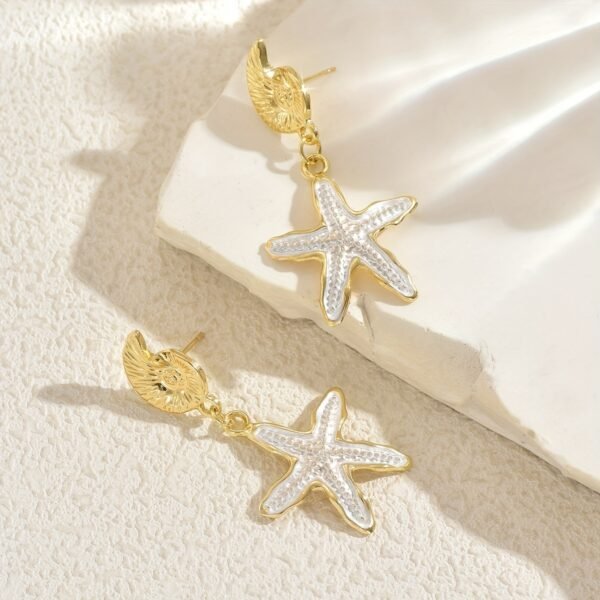 fc9850c5-a019-47ea-885e-7a4ac4e23ed3.jpg Ocean Muse Drop Earrings Starfish & Shell Statement Pair
